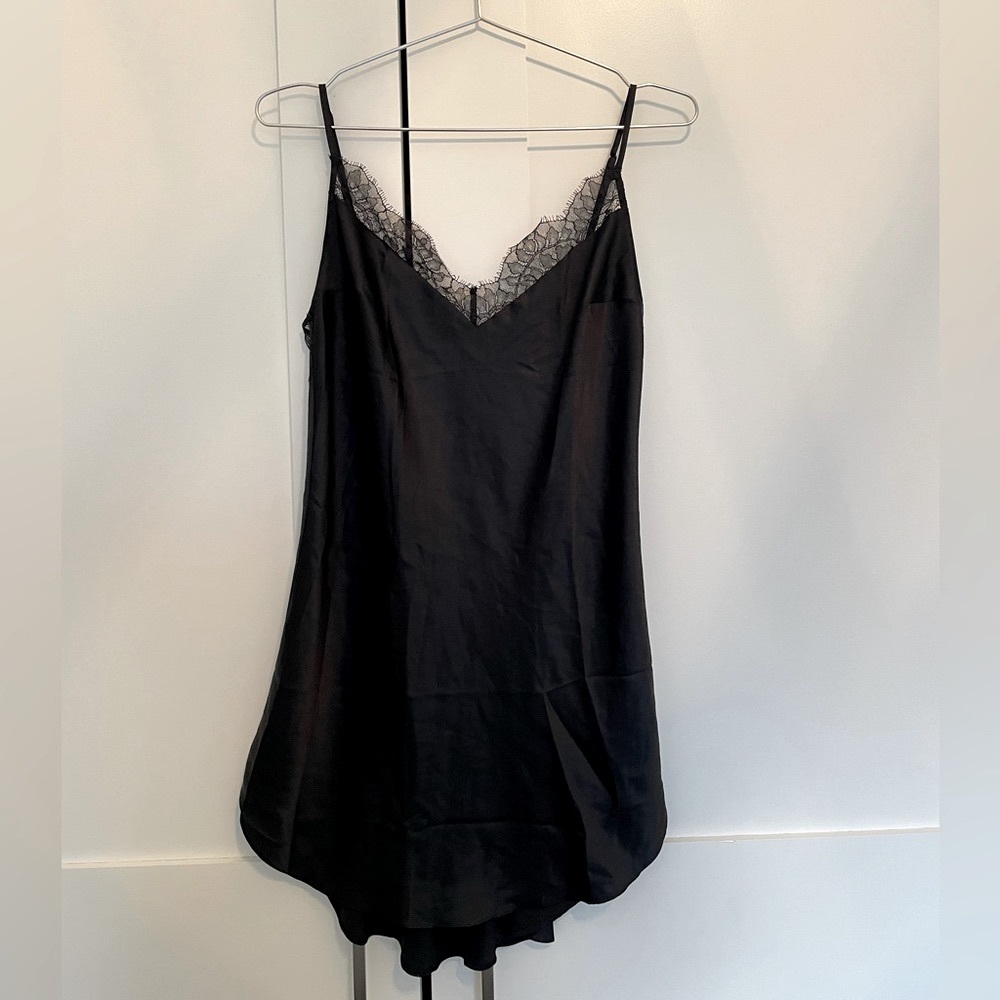 NWT Victoria’s Secret black lace silk teddy slip, size medium